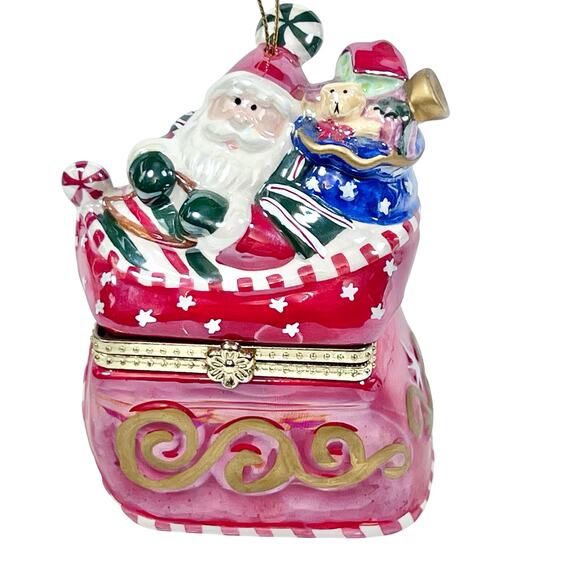 Vintage Mr. Christmas Musical Box Ornament Santa Sleigh Porcelain Hand-Painted - Picture 1 of 10